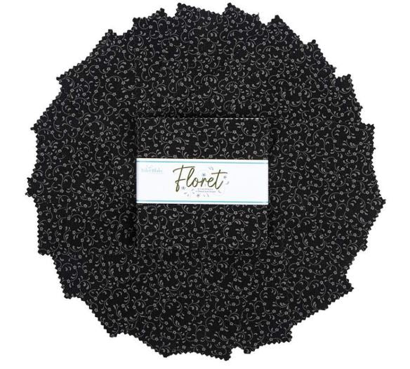Charm Pack - Floret in Black - 42pc