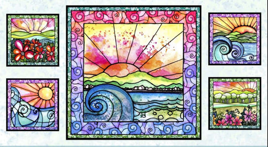 Flower to the Sun Sunrise Watercolor Stained Glass Panel