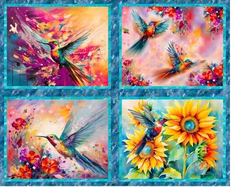 Hummingbird Bouquet 4 Picture Panel