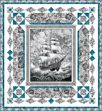 Sea Worthy Quilt ft. Ocean Blues (Gray Colorway) KIT