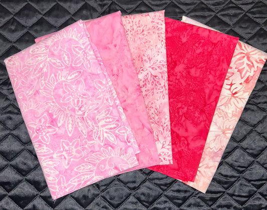 Half Yard Bundle - Assorted Pink Batiks - 5pc