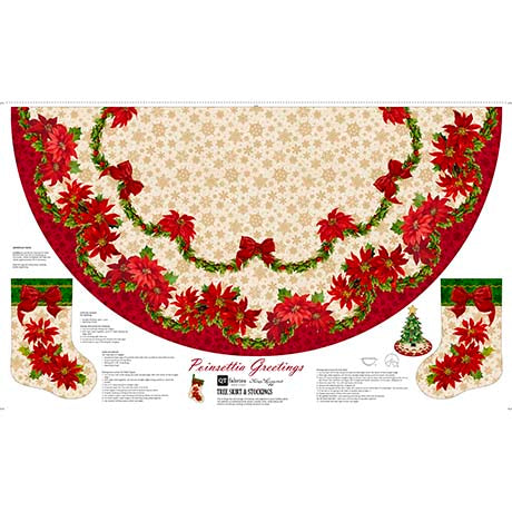 Poinsettia Greetings Tree Skirt Panel