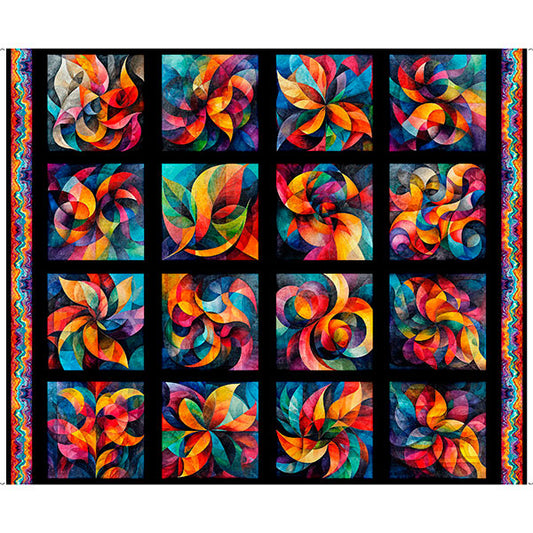 Bedazzled Fractal Color Panel Squares on Black
