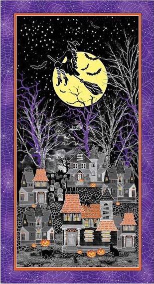 Halloween Spirit Witch Flying Over the Moon Panel