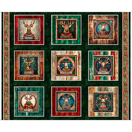 Santa's Workshop Reindeer Picture Panel Squares